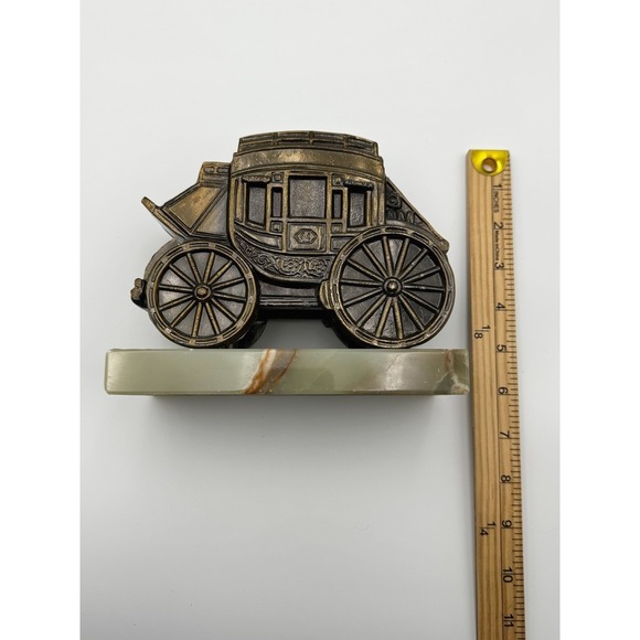 Stagecoach Brass Sculpture Onyx Base Western Decor Vintage 6" Americana HEAVY - Picture 8 of 10